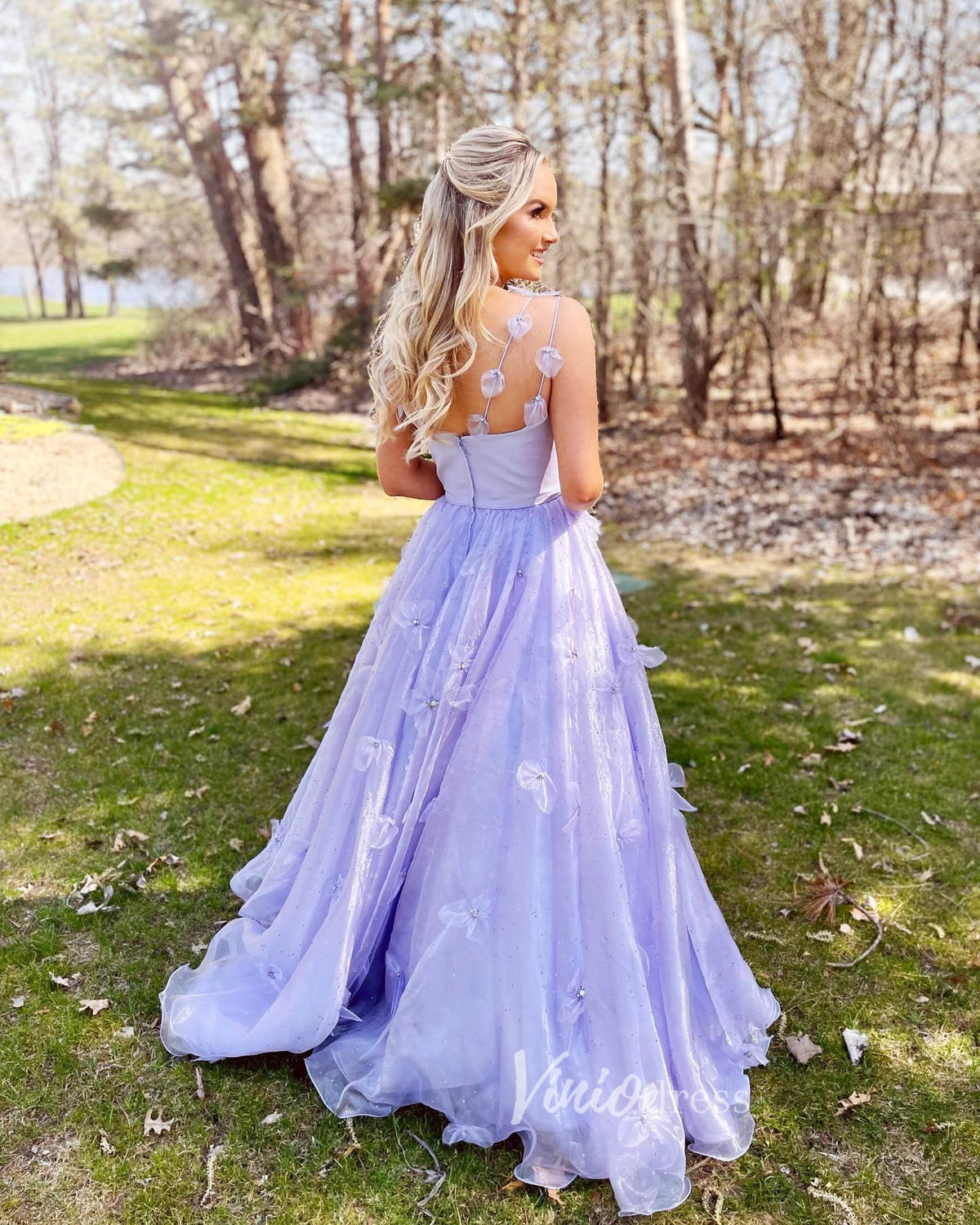 Spaghetti Strap Lavender Organza Prom Dresses with 3D Flowers FD1016B-prom dresses 2025 -Viniodress-Lavender-Custom Size-