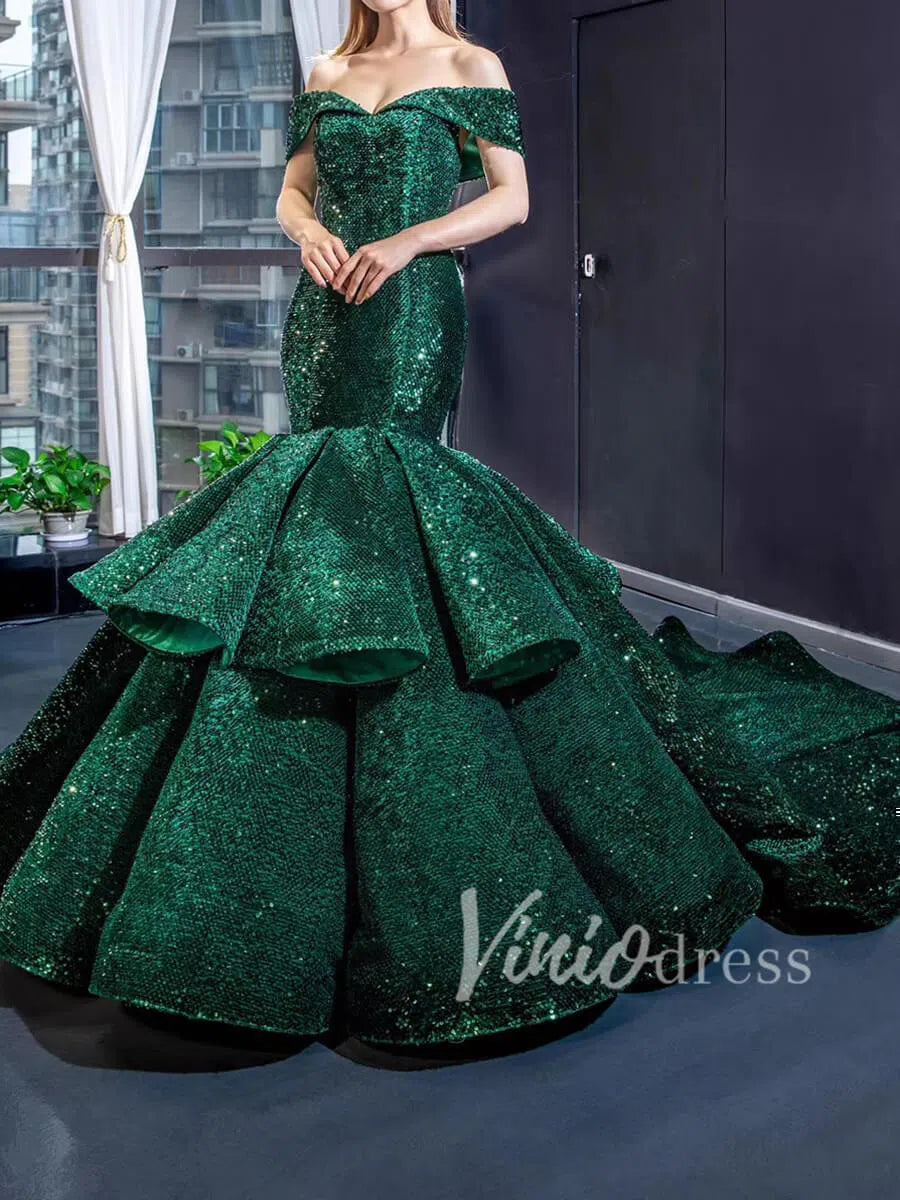 Sparkling Sequin Mermaid Prom Dresses Emerald Green Trumpet Dress 6688 – Viniodress