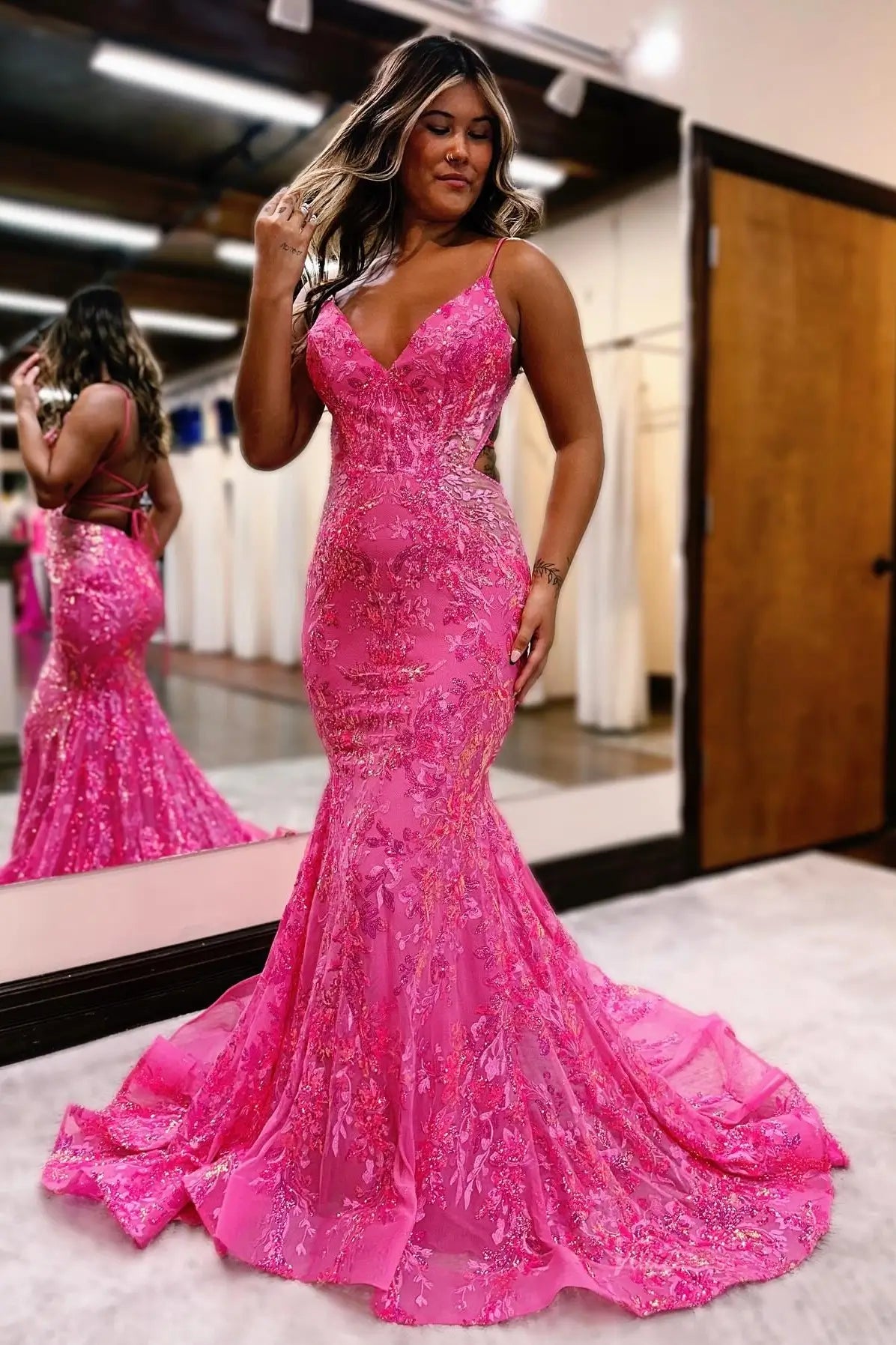 pink lace mermaid dress Sparkly Prom with Strappy Open Back – SQ039 – Viniodress The Children's Place Girls tryathome it complements all arm Top Size:S