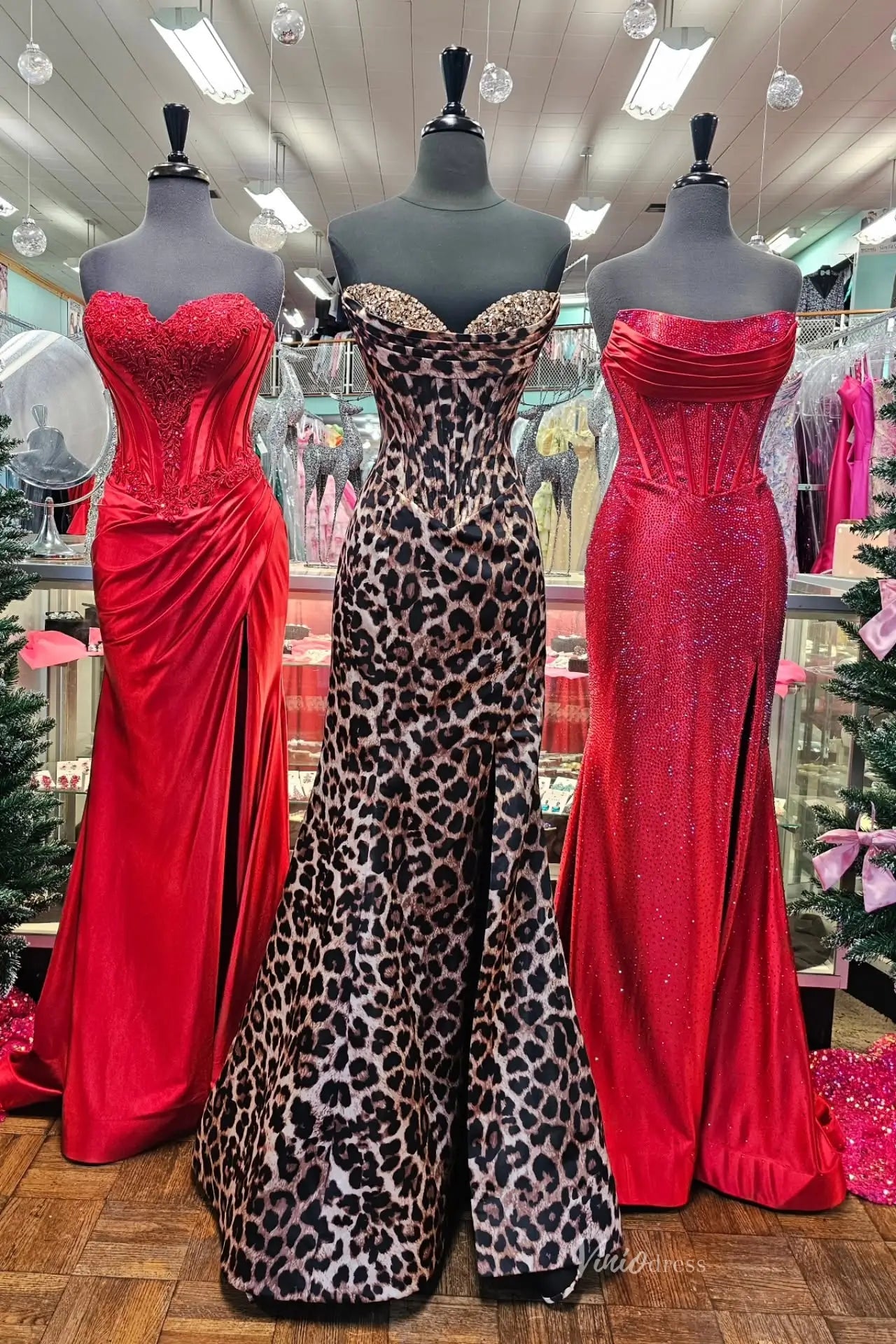 Strapless Leopard Print Mermaid Prom Dress with Crystal Embellished Sweetheart Corset Bodice SS331-Prom Dresses 2026-Viniodress-Brown-Custom Size-