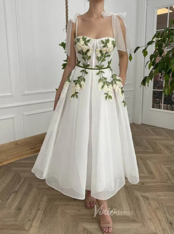 Vintage Green Leaf Lace Appliqued Prom Dress with Pockets VW1139 – Viniodress