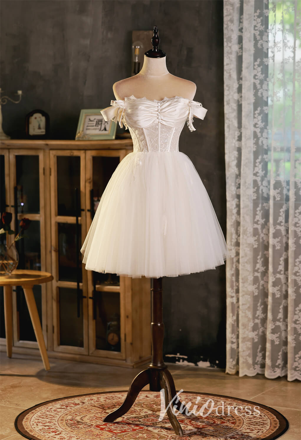 Vintage Homecoming Dresses Off the Shoulder Short Graduation Dress SD1 – Viniodress