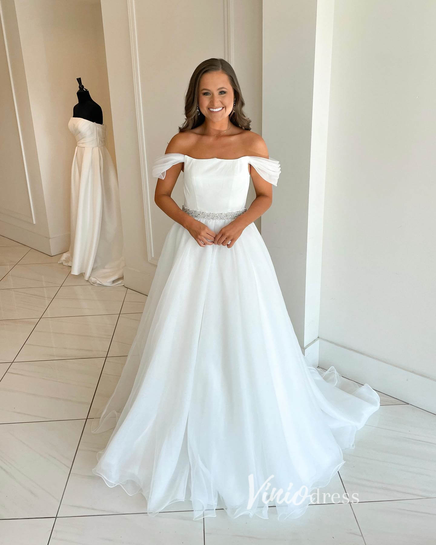 White Organza Prom Dresses Off the Shoulder Formal Gown FD3400-prom dresses 2025 -Viniodress-White-Custom Size-