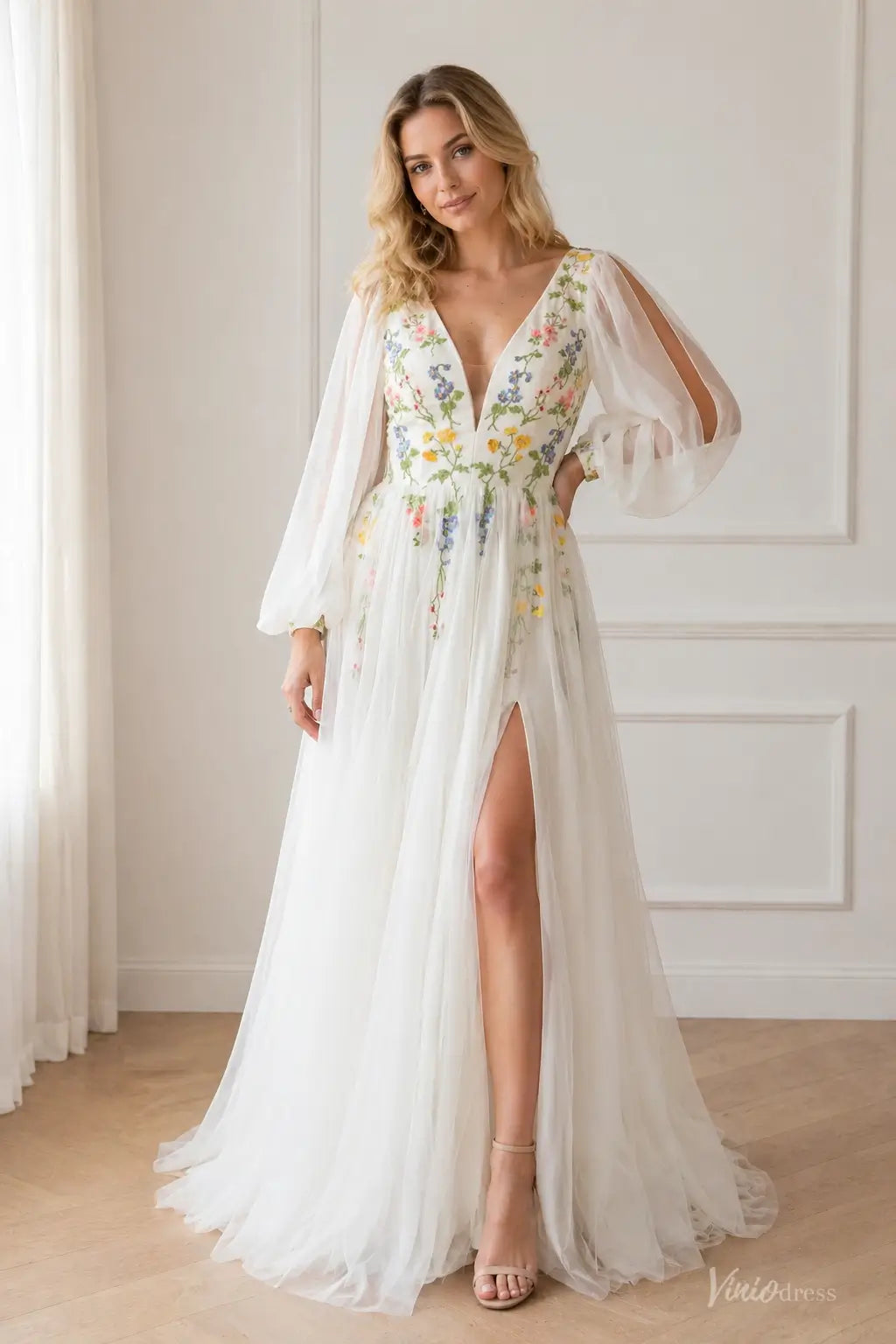 Wildflower Botanical Long Sleeve Wedding Dress