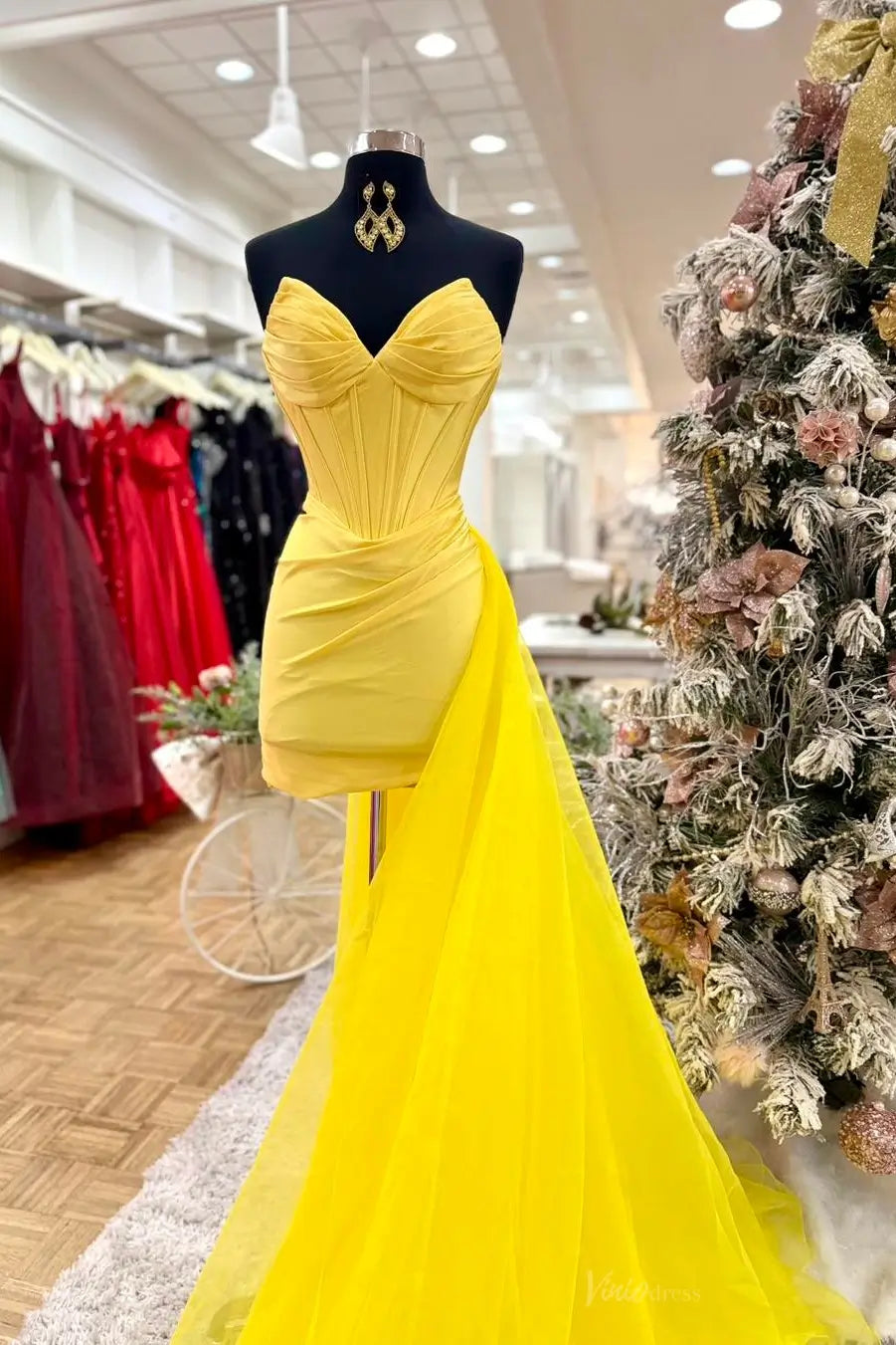 yellow corset homecoming dress with Detachable Tulle Overskirt – SK003 – Viniodress Handkerchief Dress Homecoming