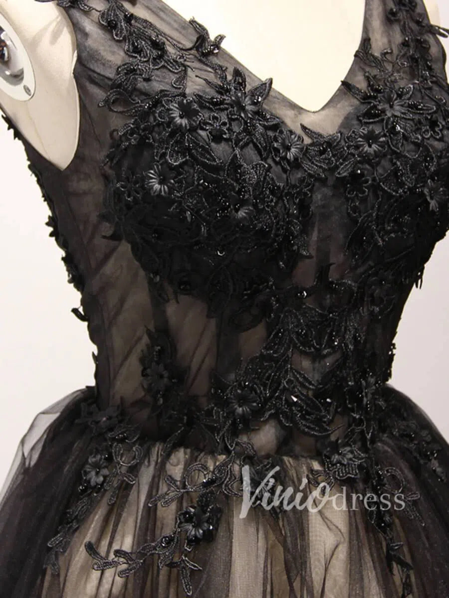 A Line Beaded Lace Black Homecoming Dresses SD1170-Homecoming Dresses 2025 -Viniodress-Black-Custom Size-