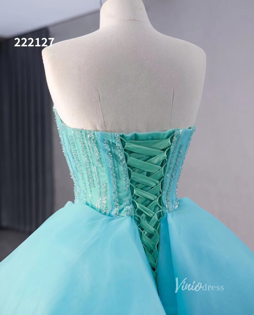 Aqua Blue Beaded Wedding Dresses with Overskirt Strapless Formal Gown 222127-wedding dresses 2025 -Viniodress-Aqua-Custom Size-