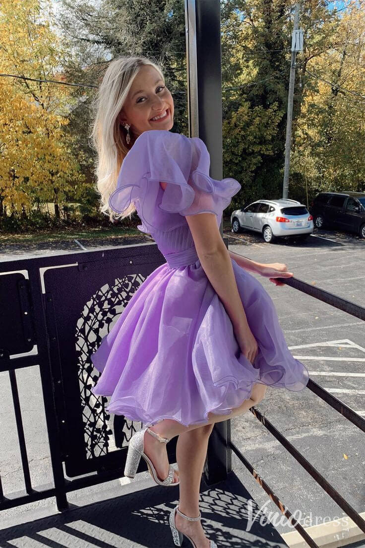 Aqua Organza One Shoulder Homecoming Dresses Pleated Bodice Graduation Dress SD1668-Homecoming Dresses 2025 -Viniodress-Lavender-Custom Size-