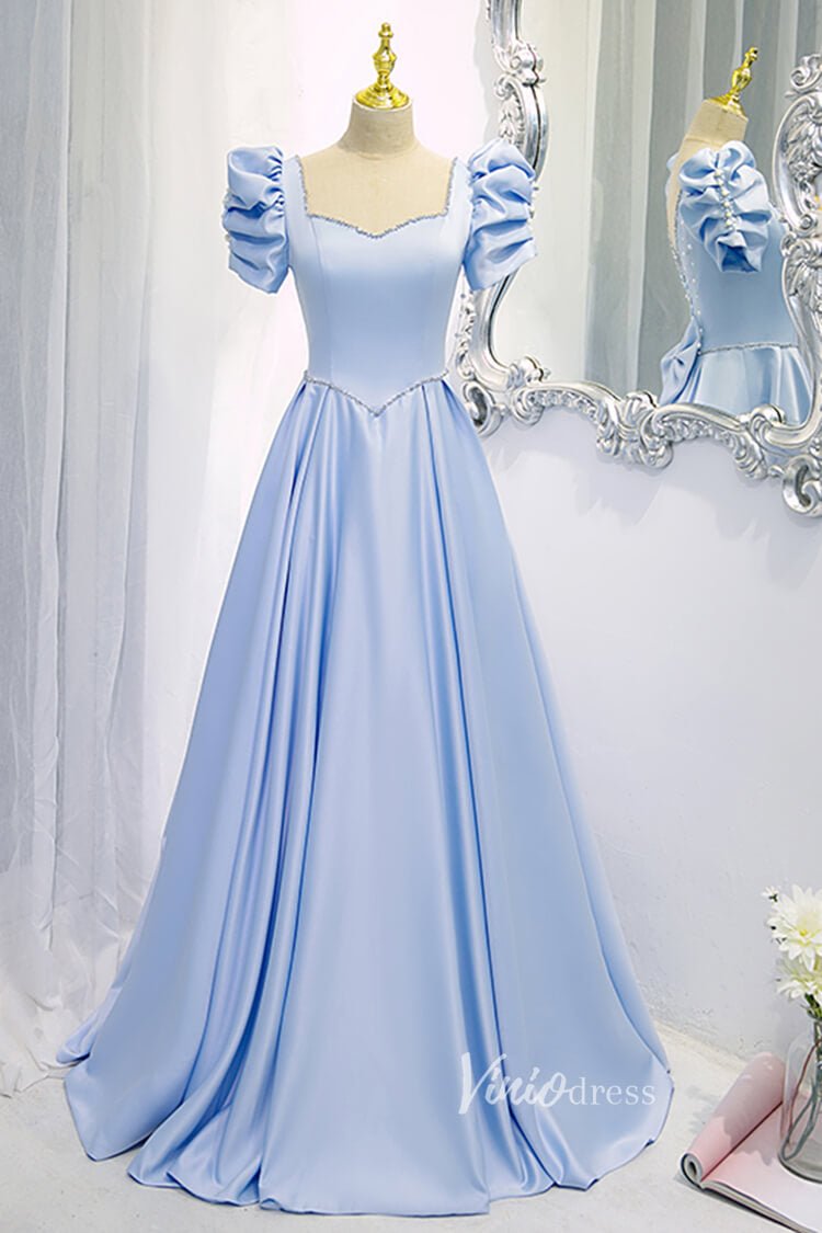 Baby Blue A-line Prom Dresses with Bow on Back FD2634 Viniodress Baby Blue A-line Prom Dresses with Bow on Back FD2634 Viniodress