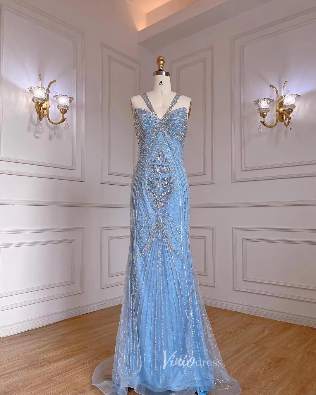 Evening Gown Vintage Debs Dresses Baby Blue Beaded Prom Dresses