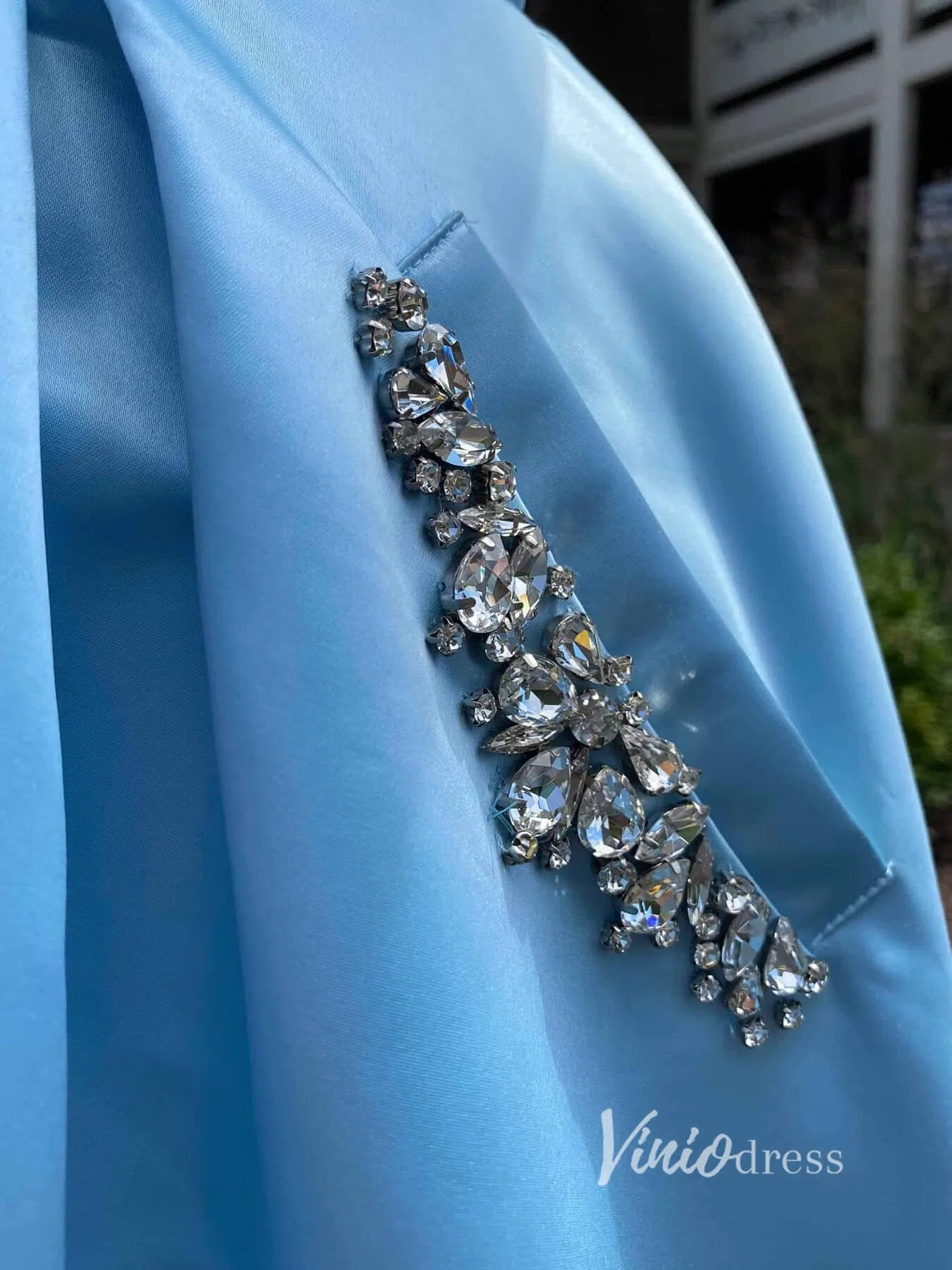 Baby Blue Hoco Dress Cap Sleeve Square Neck Graduation Dress with Pockets SD1468-Homecoming Dresses 2025 -Viniodress-Light Blue-Custom Size-