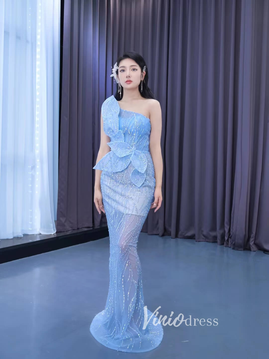 Baby Blue Pageant Dress Beaded Mermaid Formal Evening Gowns 222171 –  Viniodress