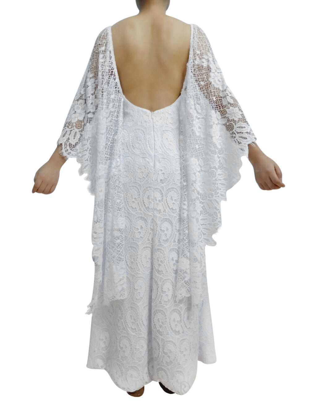 Backless Beach Boho Lace Wedding Dresses Extra Long Batwing Sleeves VW2219-wedding dresses 2025 -Viniodress-Ivory-Custom Size-