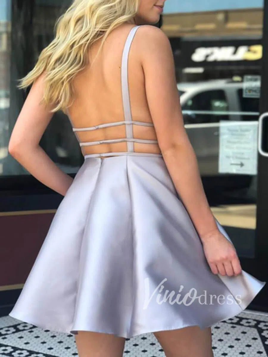 Backless Silver Short Prom Dresses with Pockets SD1104-Homecoming Dresses 2025 -Viniodress-Silver-Custom Size-