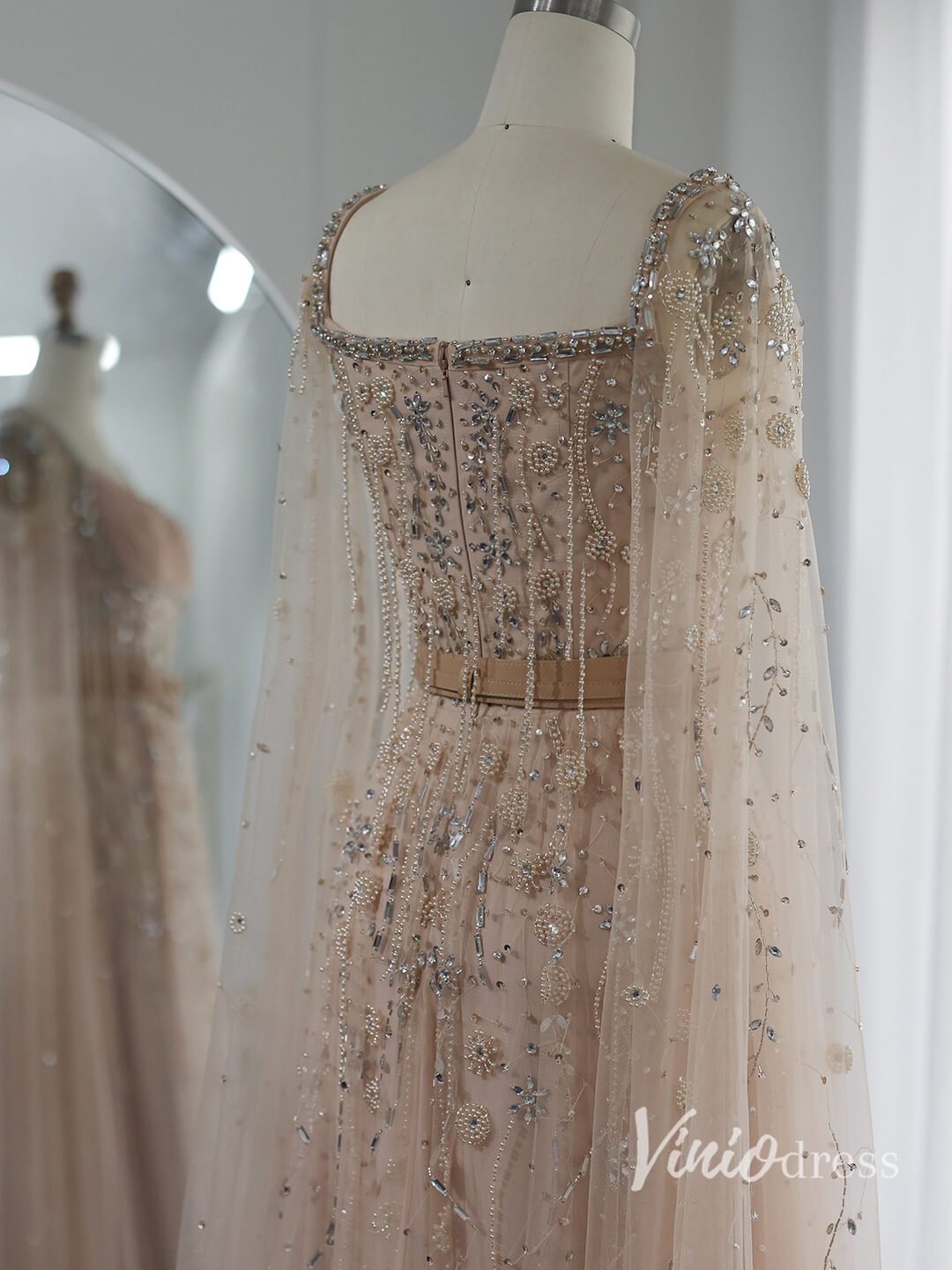 Beaded Blush Pink Evening Dresses Extra Long Sleeve Mother of the Bride Dress AD1151-Evening Dresses 2025 -Viniodress-Blush Pink-US 2-