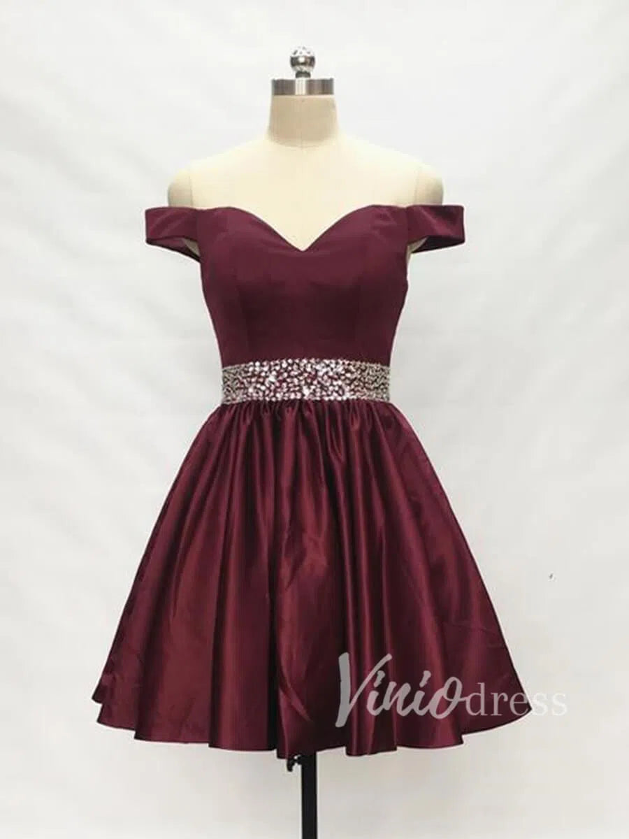 Beaded Burgundy Homecoming Dresses with Pockets SD1119 – Viniodress