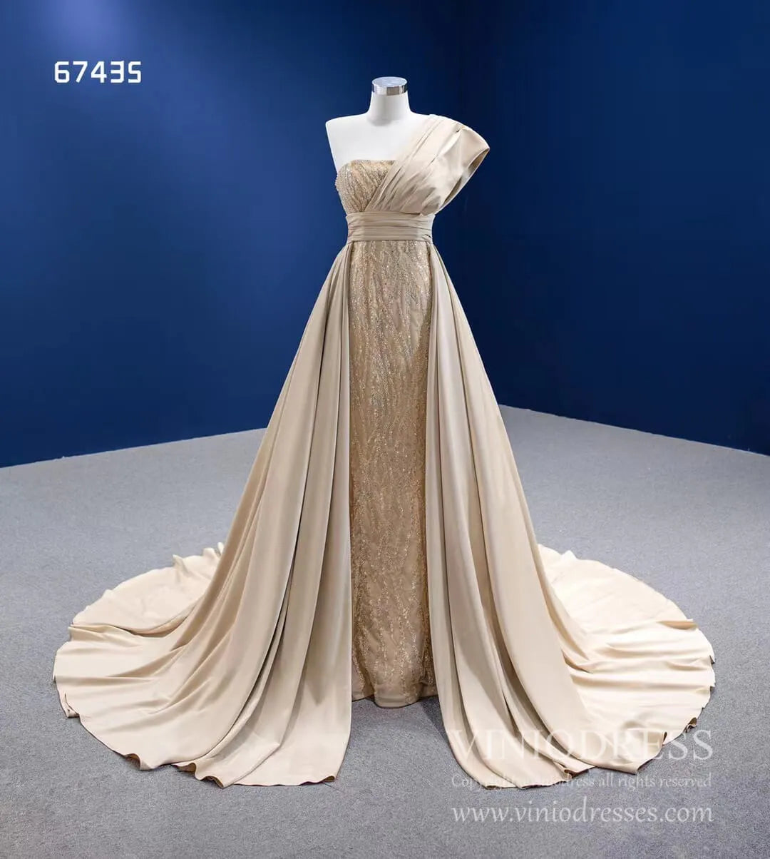 champagne mermaid dress Beaded Champagne Mermaid Wedding Dress Removable Overskirt 67435 – Viniodress