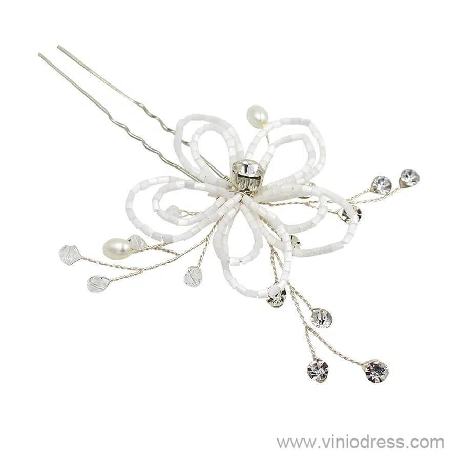 Beaded Floral Bridal Comb Silver Crystal Hairpin Viniodress ACC1131-Headpieces 2025 -Viniodress-Comb-