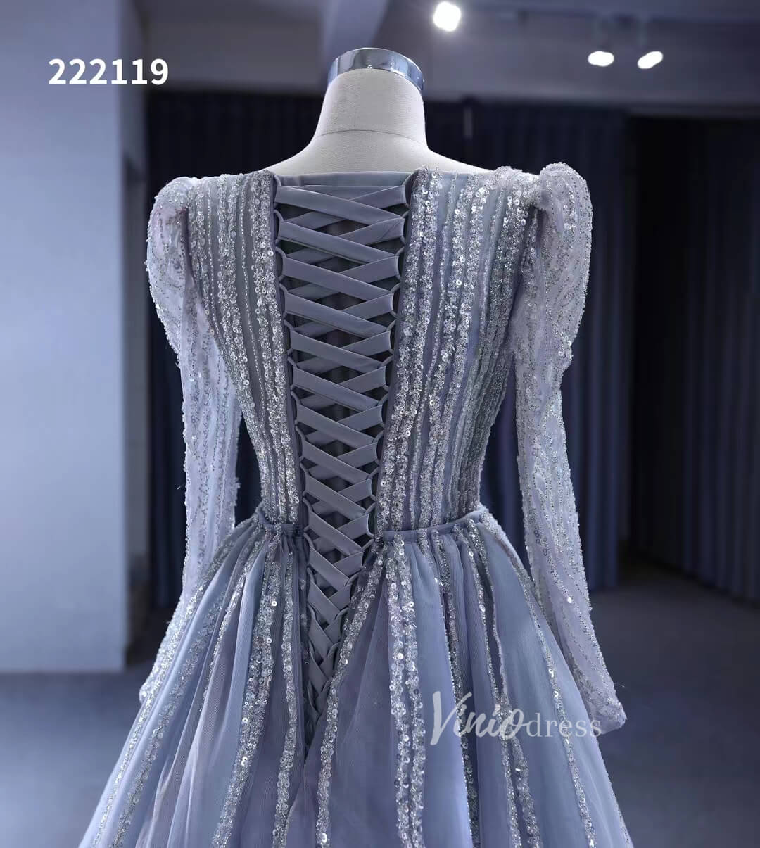 Beaded Grey Wedding Dresses Removable Train Mermaid Evening Gown 222119-wedding dresses 2025 -Viniodress-Grey-Custom Size-