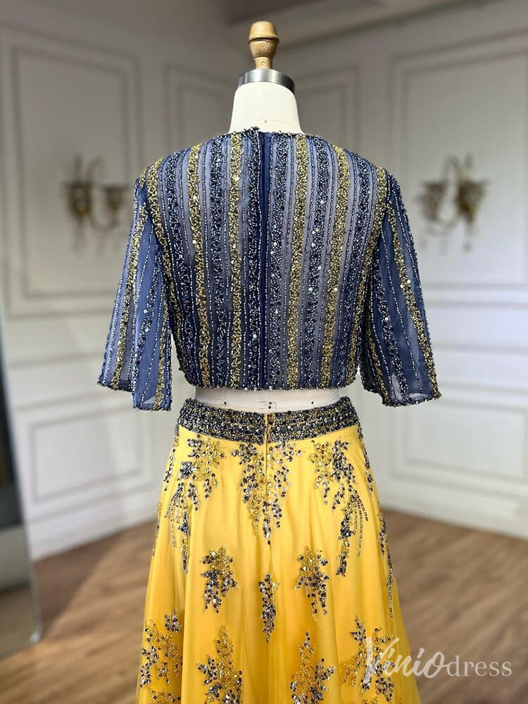 Beaded Lace Gold Two Piece Prom Dress Formal Mother of the Bride Dress FD2672-Evening Dresses 2025 -Viniodress-Gold-US 2-