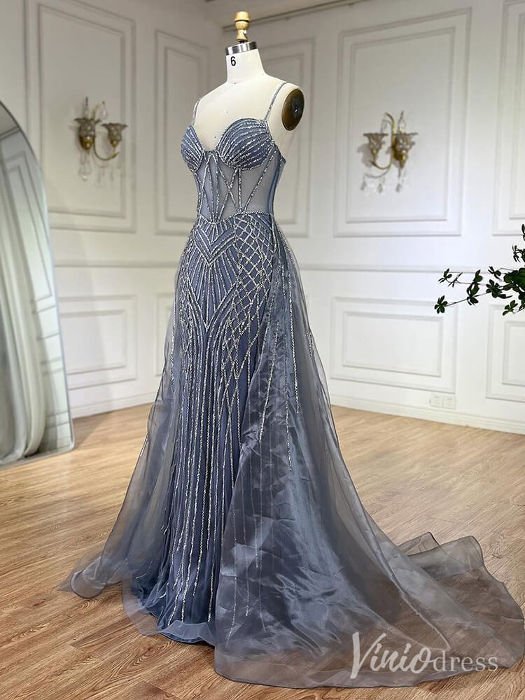 Beaded Lace Mermaid Prom Dresses with Overskirt Spaghetti Strap Pageant Dress AD1232-Evening Dresses 2025 -Viniodress-Mauve-US 2-