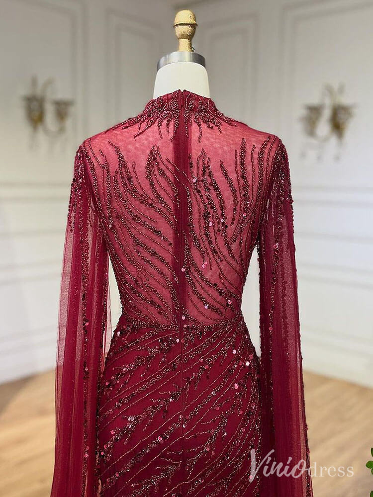 Beaded Lace Sheath Prom Dresses Extra Long Sleeve High Neck Mother of the Bride Dress AD1230-Evening Dresses 2025 -Viniodress-Green-US 2-