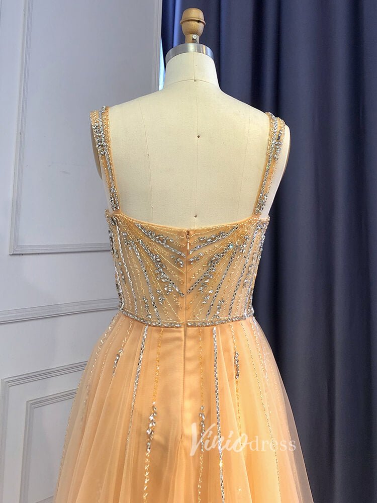 Beaded Mauve Prom Dresses Overskirt Sheath Gold Evening Dress with Slit 20010-Evening Dresses 2025 -Viniodress-Mauve-US 2-