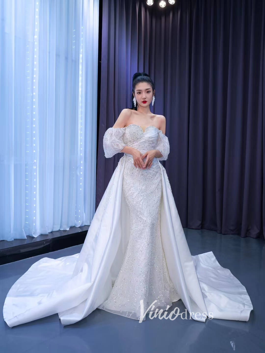 Beaded Modern Wedding Dresses with Detachable Overskirt 67560 Viniodress Beaded Modern Wedding Dresses with Detachable Overskirt 67560 Viniodress