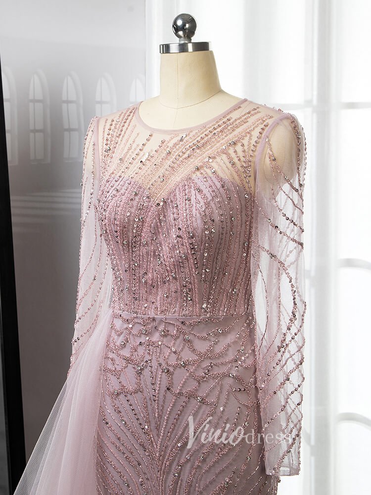 Beaded Mother of the Bride Dresses Long Sleeve Taupe Evening Gowns 20022-Evening Dresses 2025 -Viniodress-Taupe-US 2-