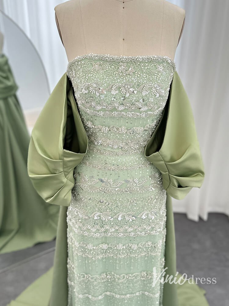 Beaded Off the Shoulder Evening Dresses Satin Train Mother of the Bride Dress AD1153-Evening Dresses 2025 -Viniodress-Magenta-US 2-