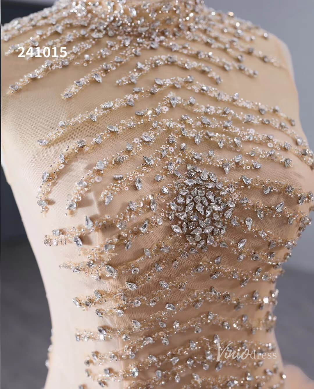 Beaded Ruffled Wedding Dresses High Neck Sleeveless Prom Dresses 241015-Quinceanera Dresses 2025 -Viniodress-Champagne-Custom Size-