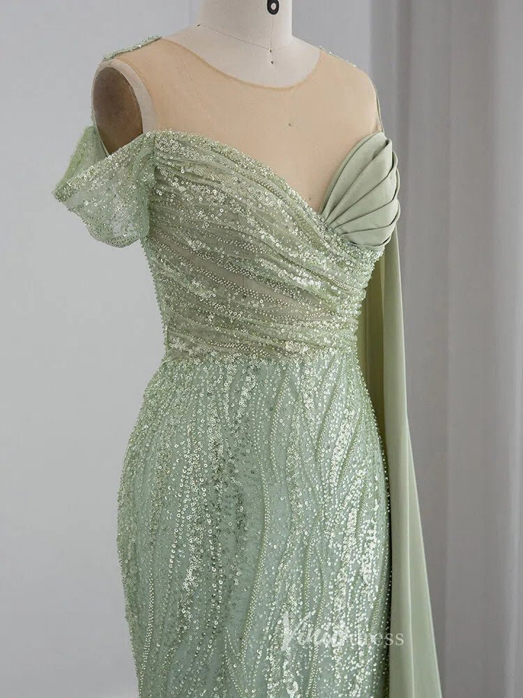 Beaded Sage Green Prom Dresses Watteau Train 1920s Evening Dress 20076-Evening Dresses 2025 -Viniodress-Light Green-US 2-