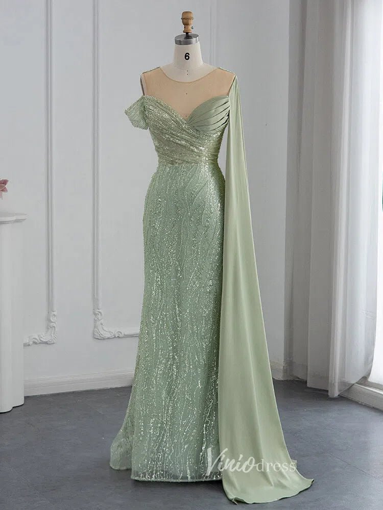 Beaded Sage Green Prom Dresses Watteau Train 1920s Evening Dress 20076 Viniodress Beaded Sage Green Prom Dresses Watteau Train 1920s Evening Dress 20076 Viniodress