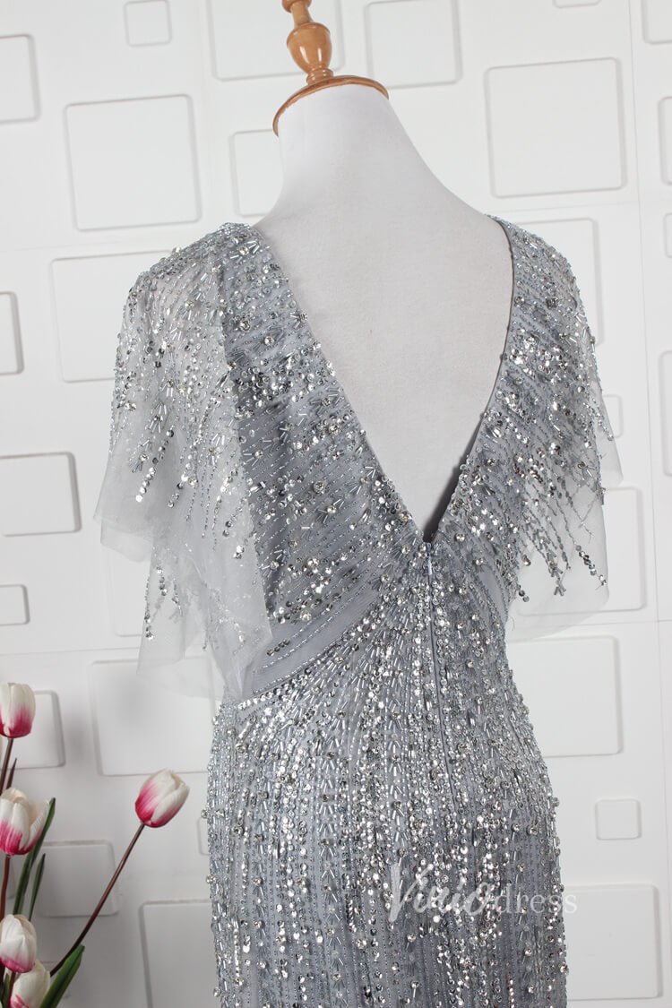 Beaded Sheath Mother of Bride Dress V-neck Prom Dresses FD2821-Evening Dresses 2025 -Viniodress-Gold-US 2-