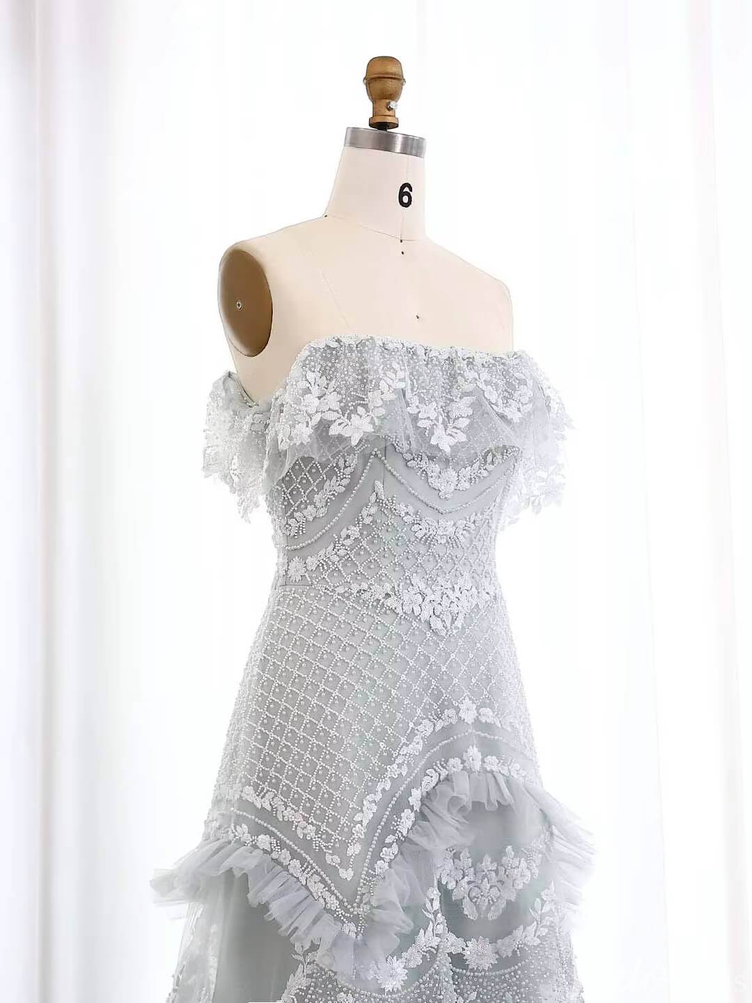 Beaded Silver Lace Prom Dresses Off the Shoulder Wedding Guest Dress FD1434-Evening Dresses 2025 -Viniodress-Silver-US 2-