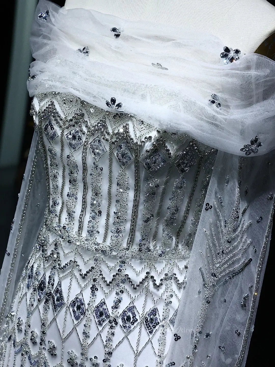 Beaded Silver Prom Dresses Convertible Sleeve Formal Dresses BD022-Evening Dresses 2025 -Viniodress-Long-Silver-US 2