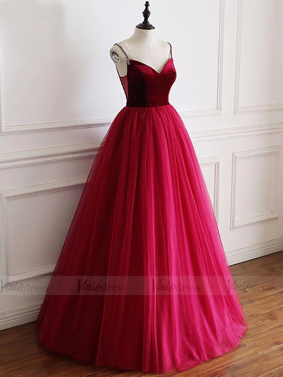 Beaded Spaghetti Strap Rose Red Prom Dresses FD1661-prom dresses 2025 -Viniodress-Rose Red-Custom Size-