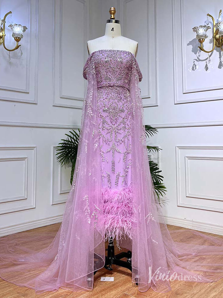 Beaded Tea-Length Evening Dresses Extra Long Sleeve Mother of the Bride Dresses AD1126-Evening Dresses 2025 -Viniodress-Pink-US 2-