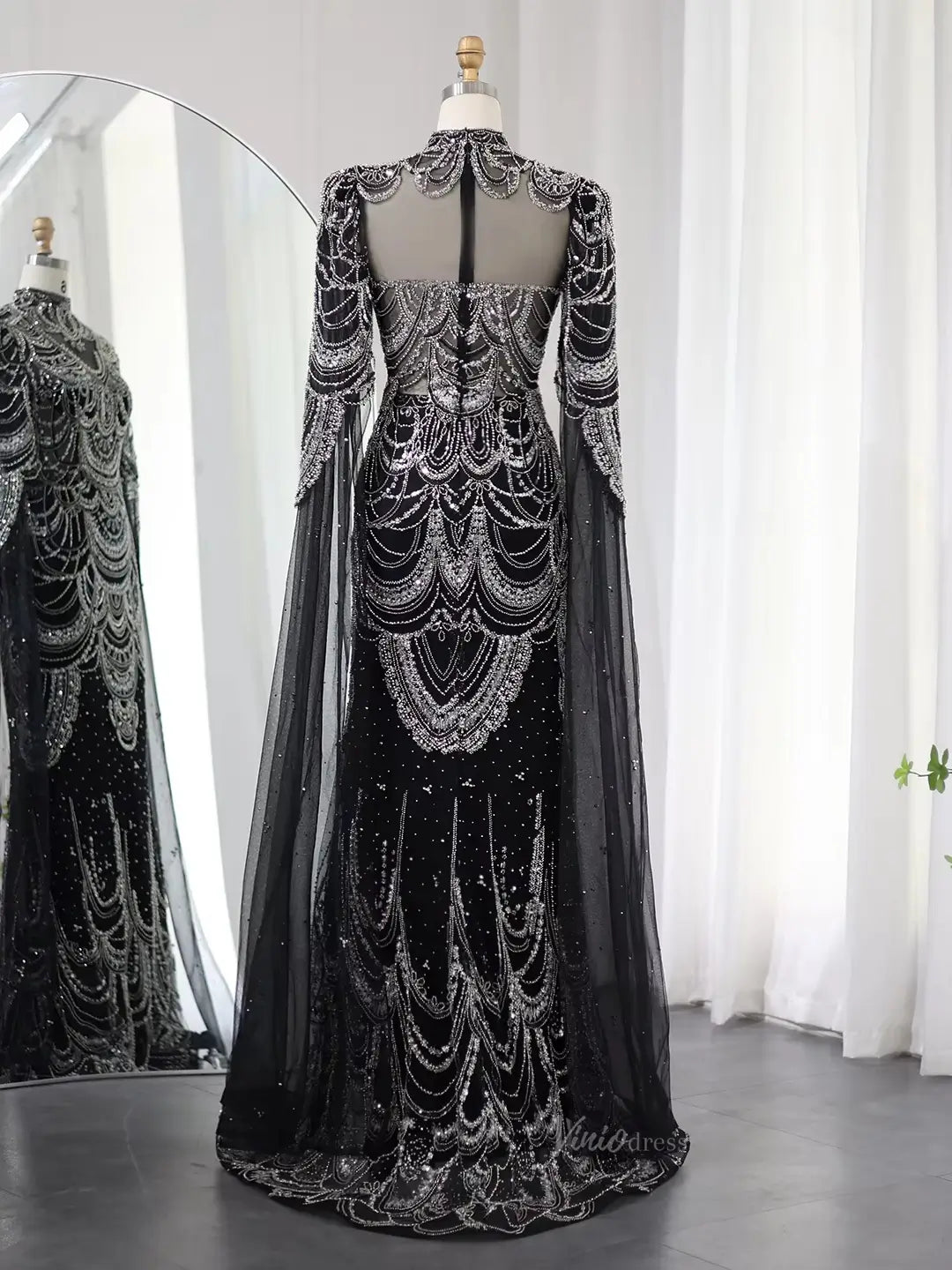 Beaded Vintage Formal Dresses Cape Sleeve Mother of Bride Dress AD1154-Evening Dresses 2025 -Viniodress-Pink-US 2-