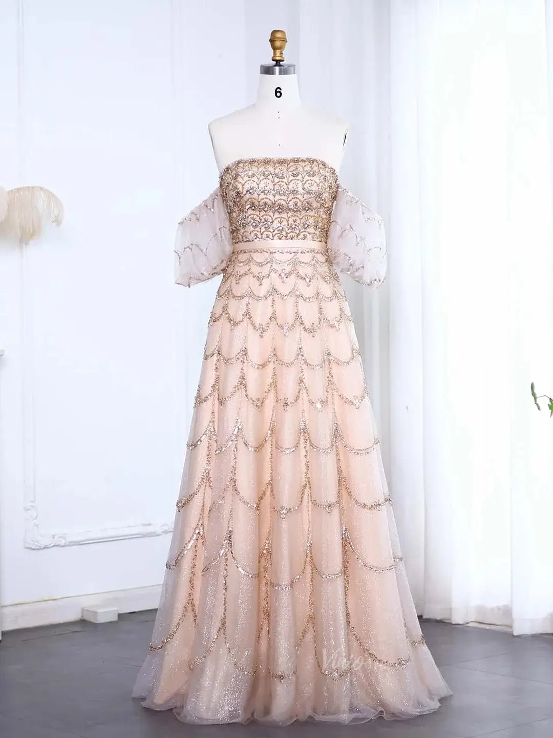 Beaded Vintage Prom Dresses Off the Shoulder A-line Formal Dresses BD0 –  Viniodress