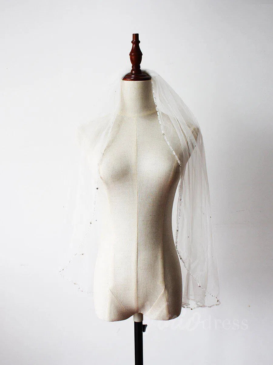 Beaded Wedding Veils Bridal Accessories AC1014-Bridal Veil 2025 -Viniodress-Ivory-