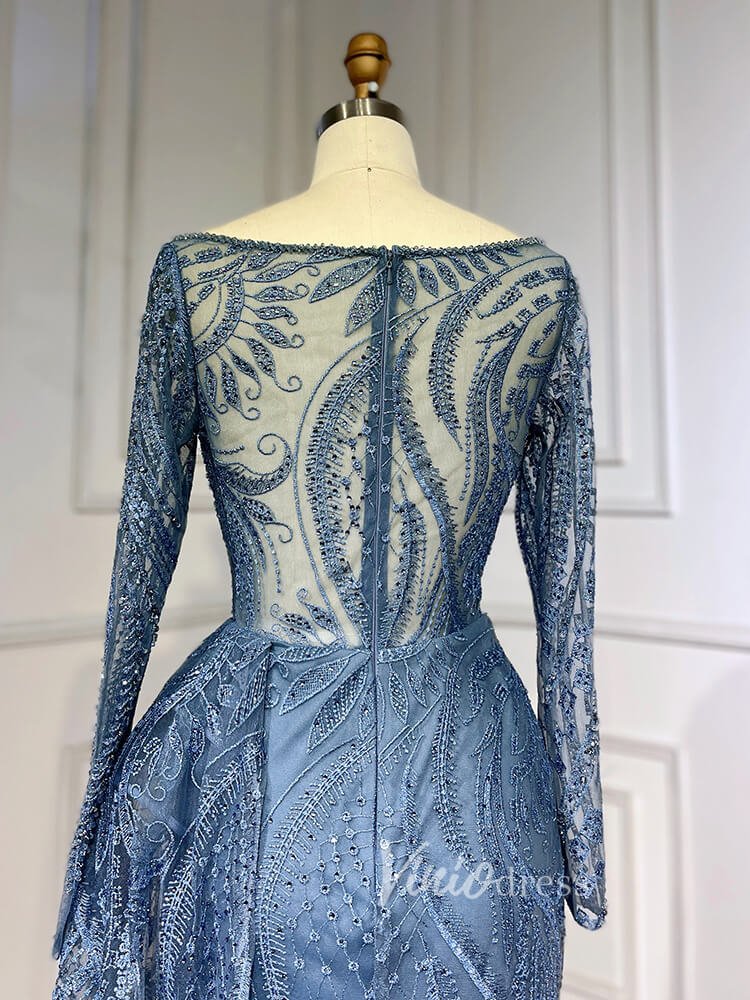 Beaded Yellow Lace Evening Dress Long Sleeve Sheath Prom Dresses 20024-Evening Dresses 2025 -Viniodress-As Picture-US 2-