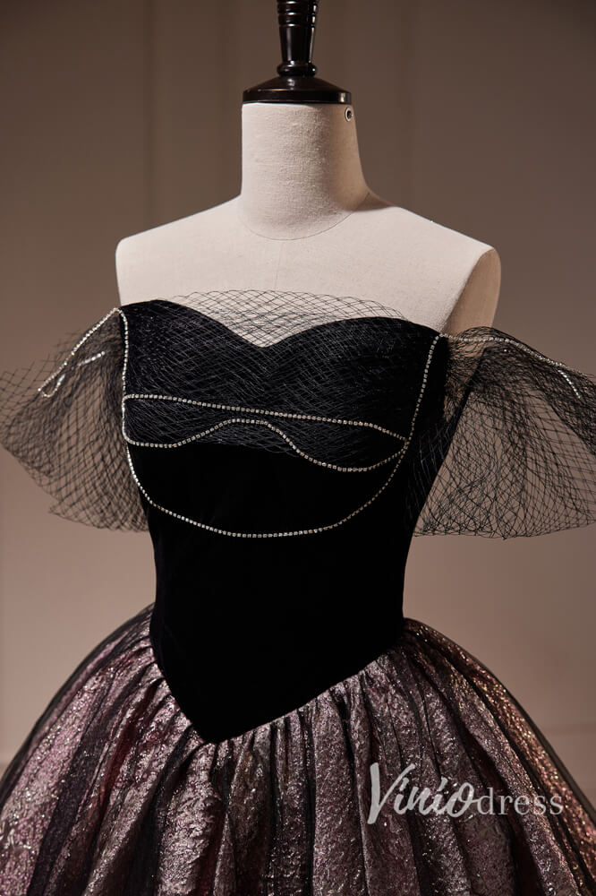 Black Off the Shoulder Homecoming Dresses Velvet Graduation Dress SD1619-prom dresses 2025 -Viniodress-Black-Custom Size-