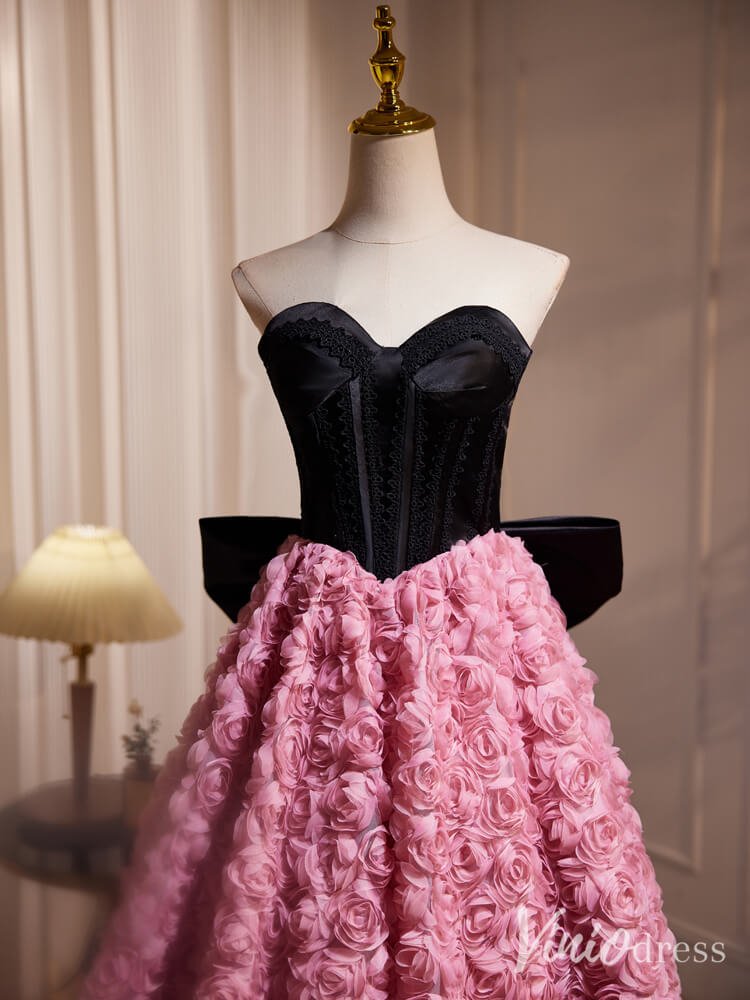 Black Pink Rosette Homecoming Dresses Strapless Bow Tie Tea Length Dress BJ038-prom dresses 2025 -Viniodress-Pink-Custom Size-