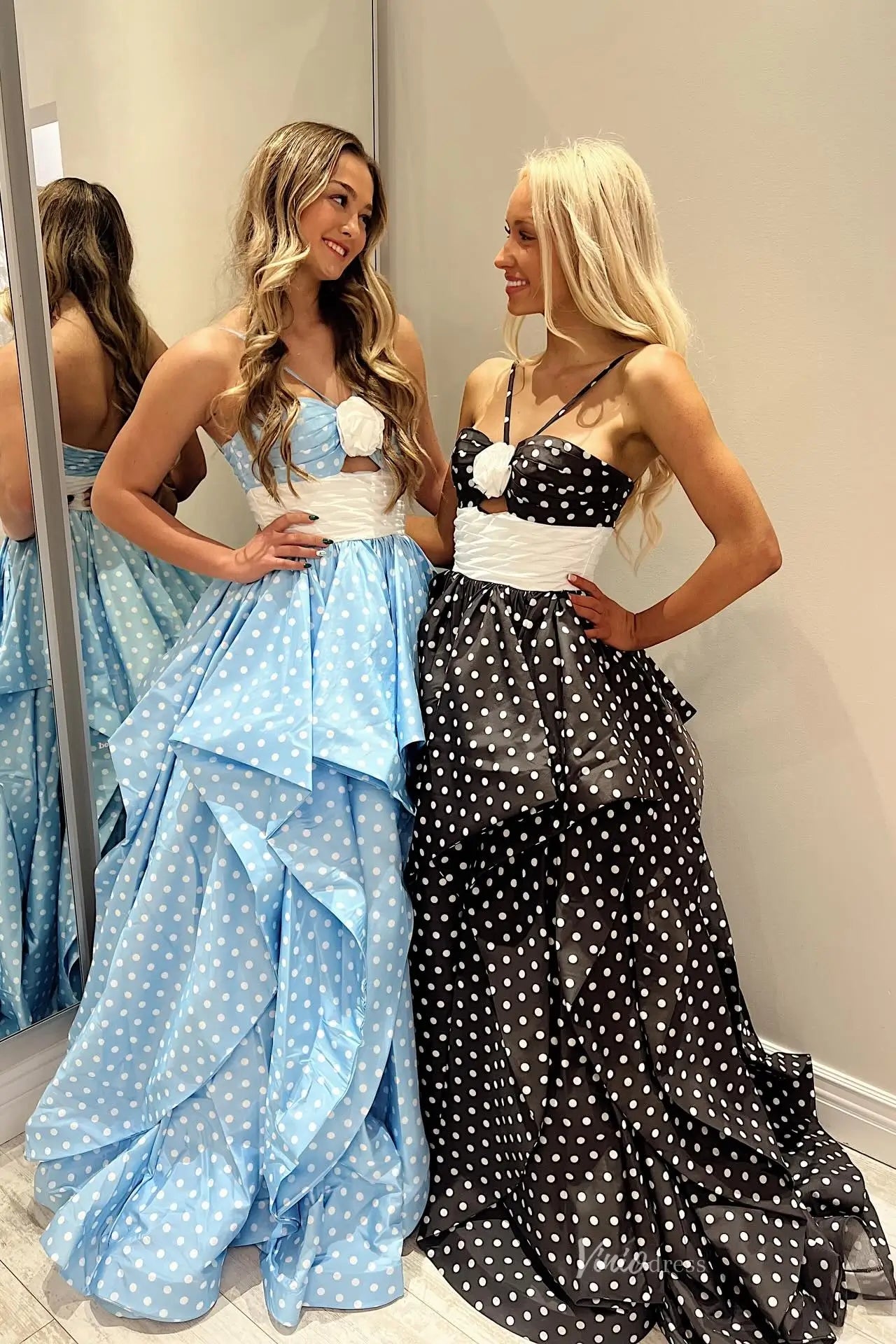 Polka Dot Tiered Ruffle Ball Gown Prom Dress with 3D Rosette – LY005 –  Viniodress