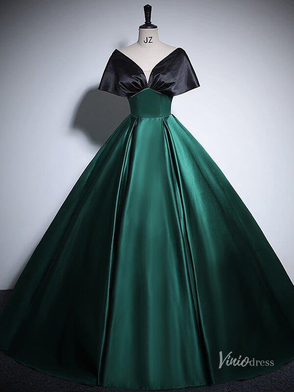 Black Smooth Satin Prom Ball Gown Off the Shoulder Formal Dresses BG062-prom dresses 2025 -Viniodress-Green-Custom Size-