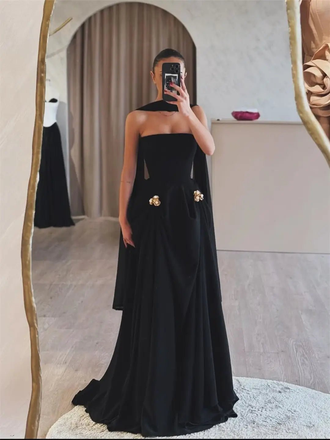 chinese dress ladies Black Strapless Prom Dress High Slit Chiffon Evening Dress FD2844 –  Viniodress main image 0