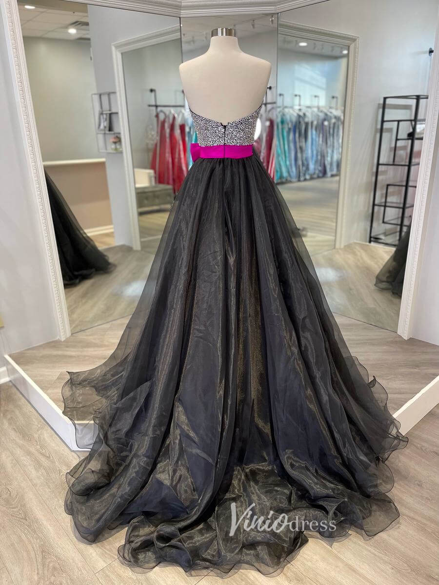 Black Strapless Prom Dresses Beaded Evening Gown FD3050-prom dresses 2025 -Viniodress-Black-Custom Size-
