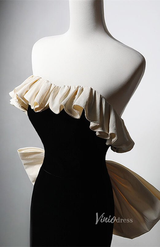 Black Velvet Mermaid Bow-Tie Prom Dresses Off the Shoulder Formal Dress AD1224-prom dresses 2025 -Viniodress-Black-Custom Size-