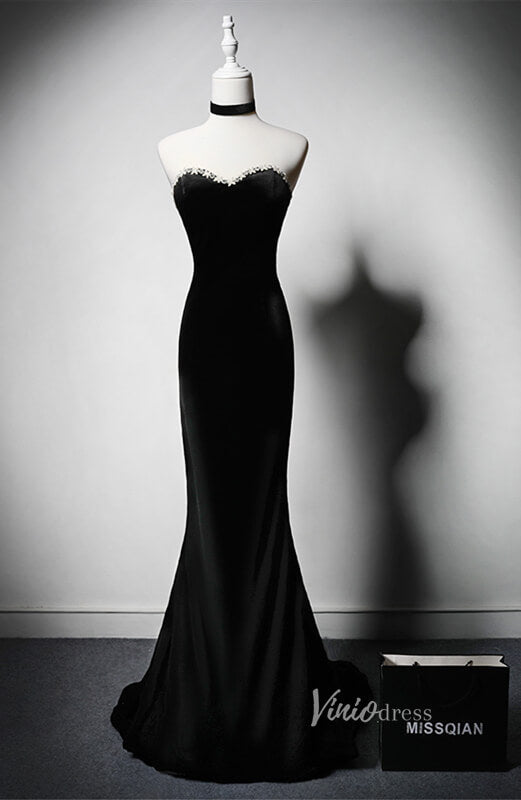 Black Velvet Mermaid Prom Dresses Strapless Formal Dress AD1225 Viniodress Black Velvet Mermaid Prom Dresses Strapless Formal Dress AD1225 Viniodress